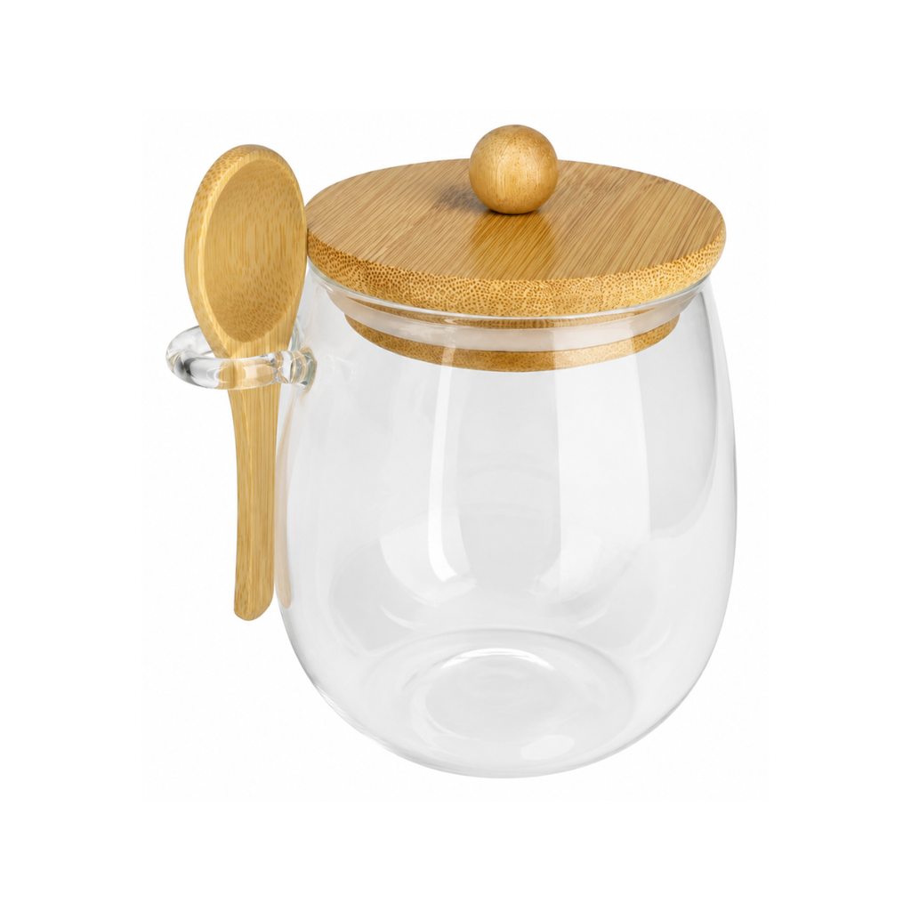 600ml Transparent Glass Jar with Bamboo Lid and Spoon