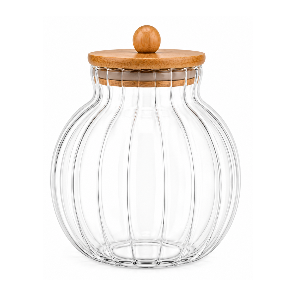 Transparent Glass Jar with Bamboo Lid 1.5 Liters