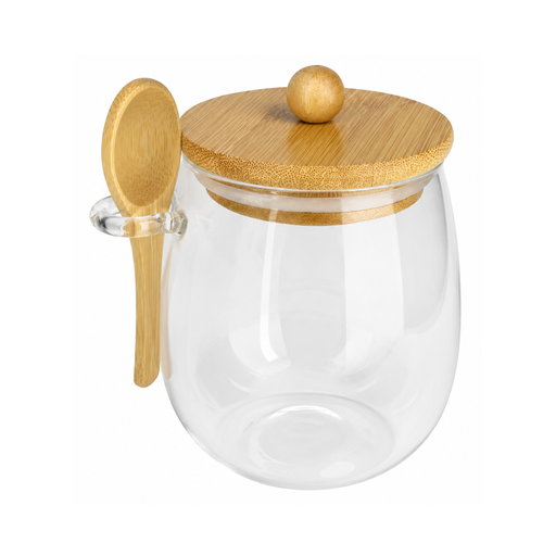 [13-R502] 1L Transparent Glass Jar with Bamboo Lid and Spoon