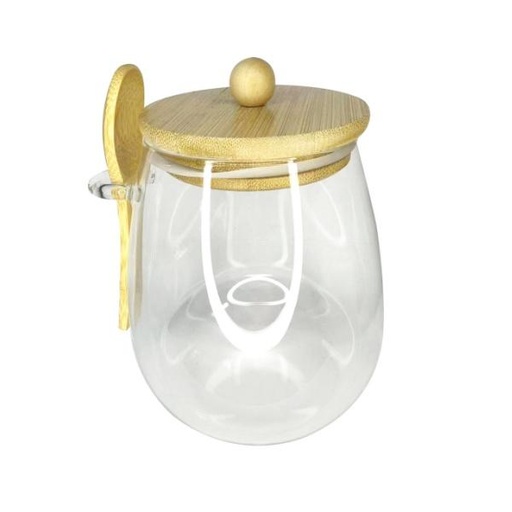 [13-R502] 1L Transparent Glass Jar with Bamboo Lid and Spoon